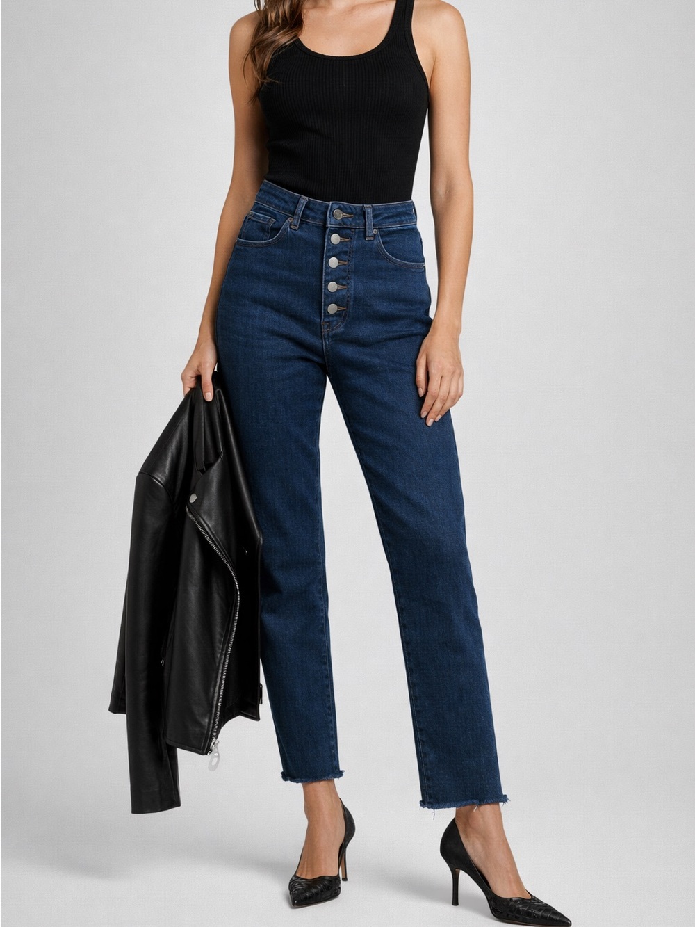 Express Super High Rise Button Fly Cropped Slim Jeans